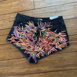 Topshop Black Jean Shorts with Colorful Embellishments